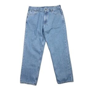 Carhartt Mens 38 X 30 Relaxed Fit Flannel Lined Straight Fit Blue Jeans B172-DST